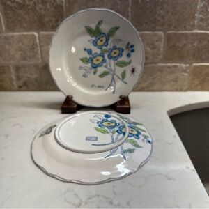 Molly Hatch Set of 2 White Ceramic Salad Plates with Blue Floral Design 8” Rd